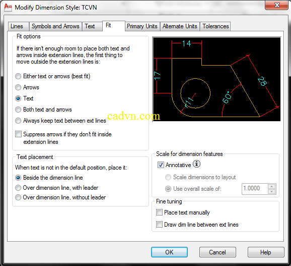 Thiết lập dim trong autocad
