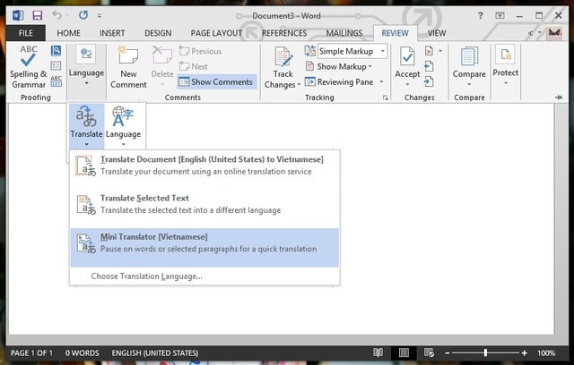 Cách dịch văn bản trực tiếp trong Word
