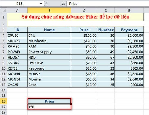 Hướng dẫn chi tiết cách dùng hàm advanced filter trong excel - Ảnh 3