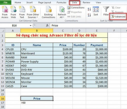 Hướng dẫn chi tiết cách dùng hàm advanced filter trong excel - Ảnh 4