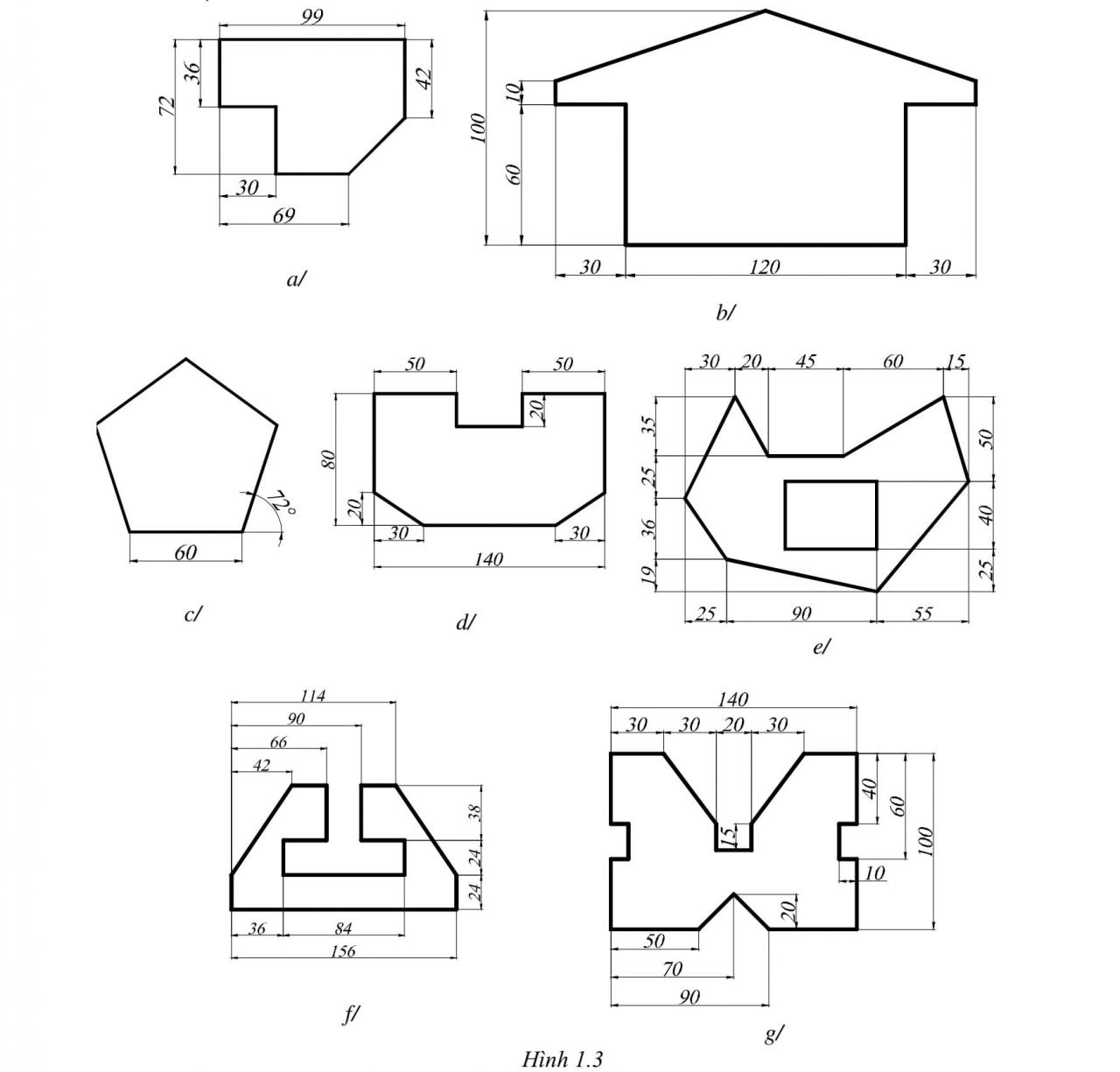 Bài tập AutoCad 2D - Bài số 1-3