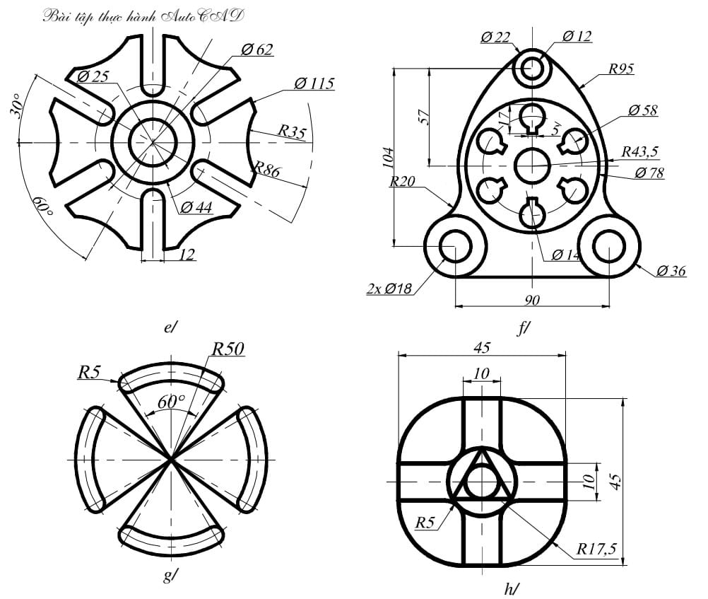 Bài tập AutoCad 2D - Bài số 7-2